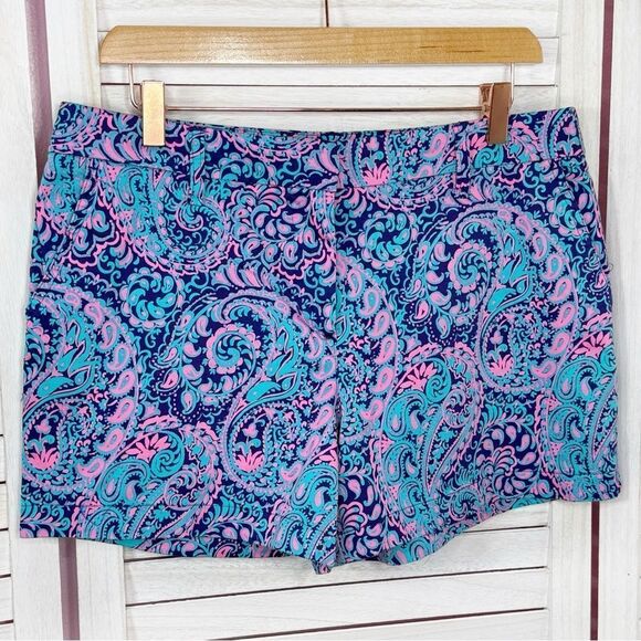 Cambridge Dry Goods Paisley Twill Chino Shorts Blue Pink Size 10 - Picture 12 of 12